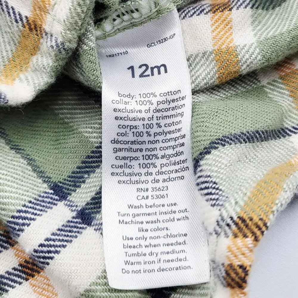 Carter's Just One You Green Plaid Sherpa Collar Button Up Shirt Baby Boys 12 mth